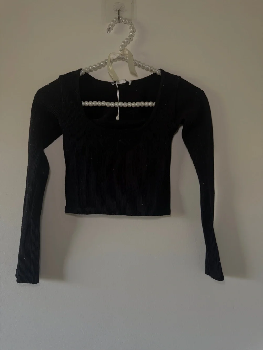 Zara Black Ribbed Scoop Neck Long Sleeve Crop Top XS